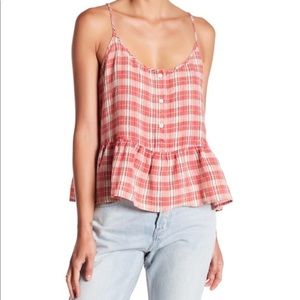 Current Elliott | Plaid-linen tank top